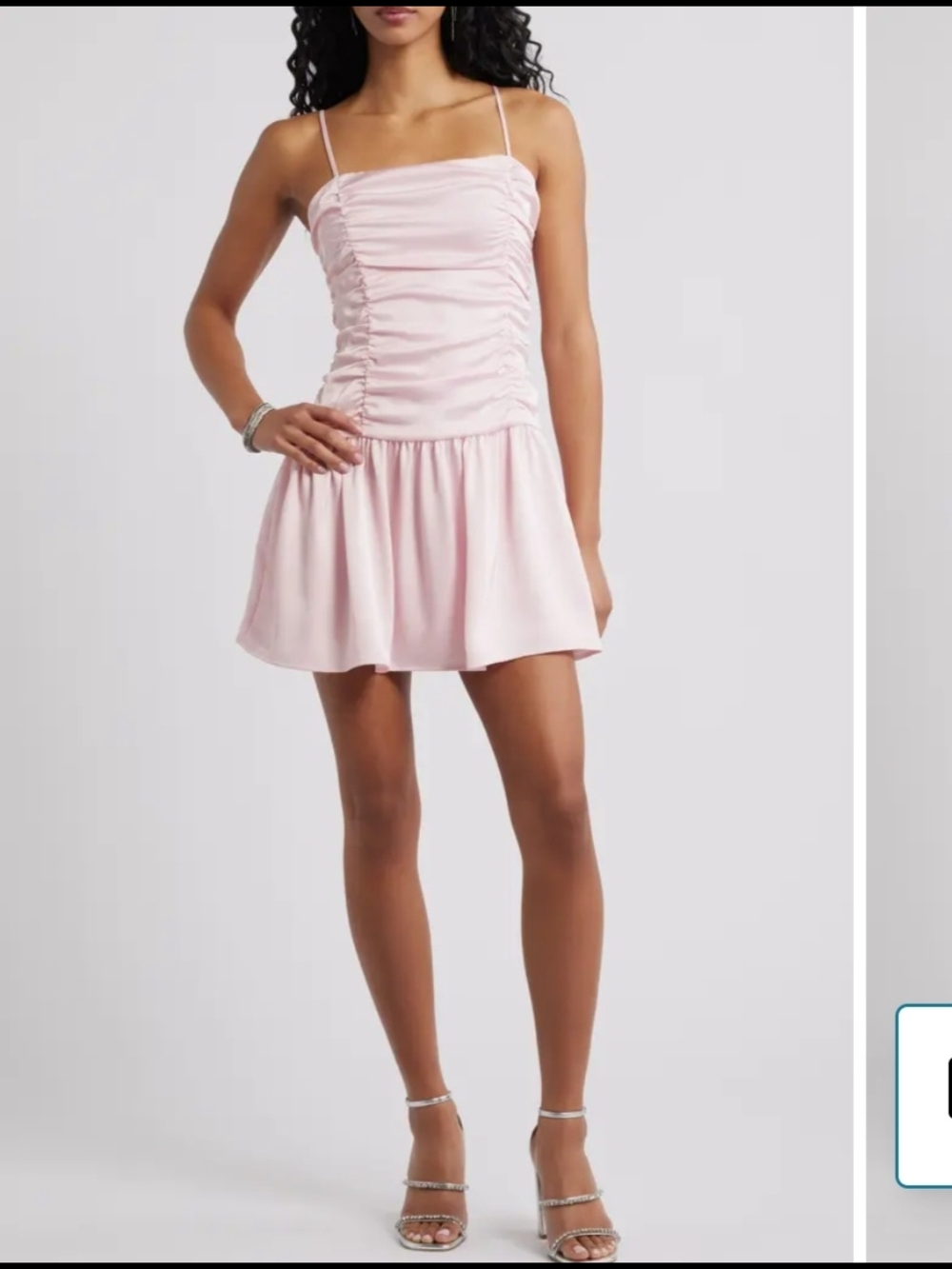 BP. Pink Primrose Ruched Satin Drop Waist Mini Dress Size Small NWT